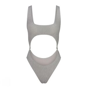 Skims Shimmery Silver Glitter Cutout Monokini Swimsuit 4X